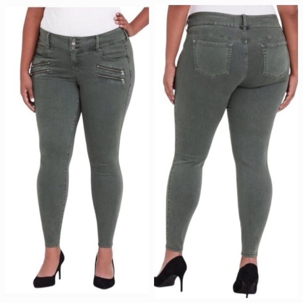 Torrid Olive/Army Green Jeggings with Front Zipper Accents size 12R